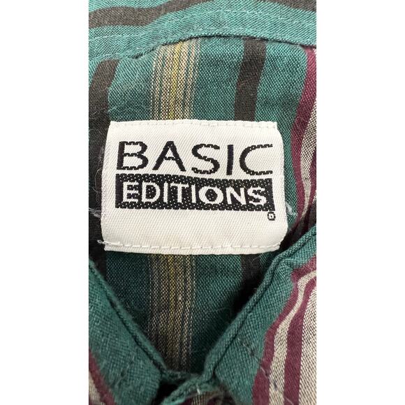 🎶 VTG Basic Editions Retro Striped Button Shirt L 90s Western Style Pearl Snap - Picture 5 of 5